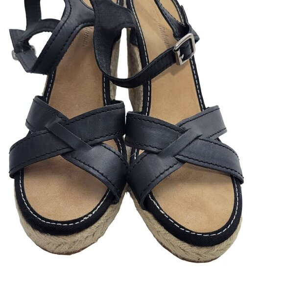 Tommy Bahama Women's Black Leather Espadrille Strappy Black Wedge Sandals Size 9 - Picture 5 of 12